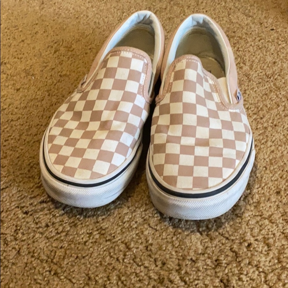 light pink and white checkered vans